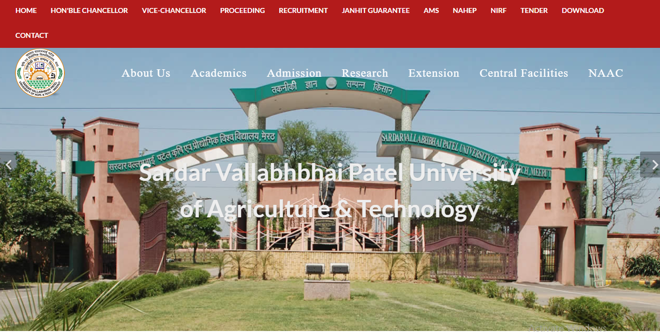 Sardar Vallabh Bhai Patel University of Agriculture & Technology Admission, Courses, Fees, Ranking and Contact Details.