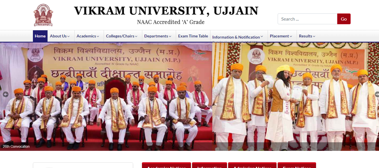 Vikram University Admission, Courses, Fees, Ranking and Contact Details.