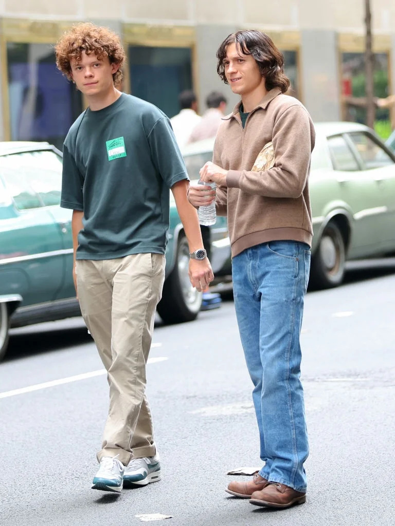Tom Holland with brother Harry Holland on the set of The Crowded Room