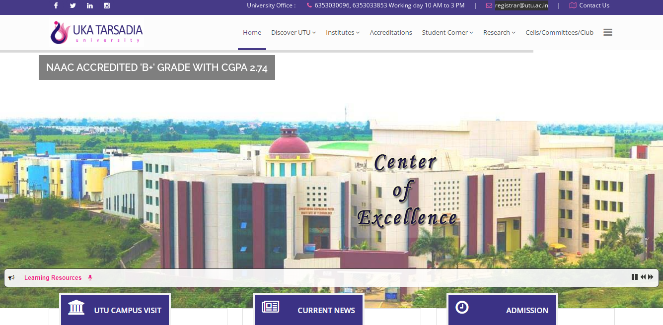 UKA Tarsadia University Admission, Courses, Fees, Ranking and Contact Details.
