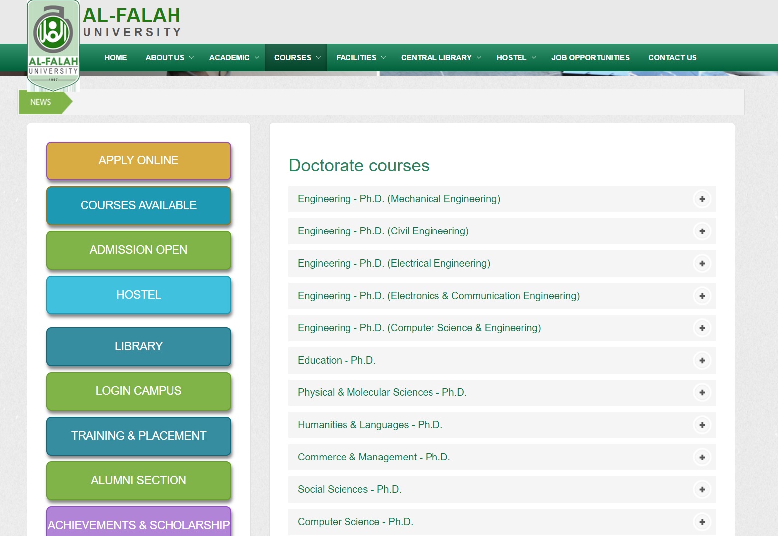 Al Falah University PhD Admission, Eligibility, Duration and Department