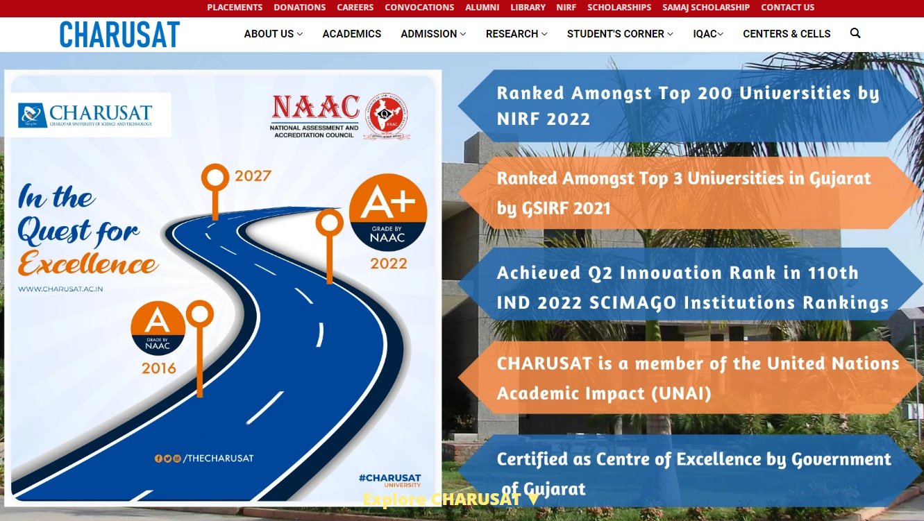 Charotar University of Science & Technology Admission, Courses, Fees, Ranking and Contact Details.