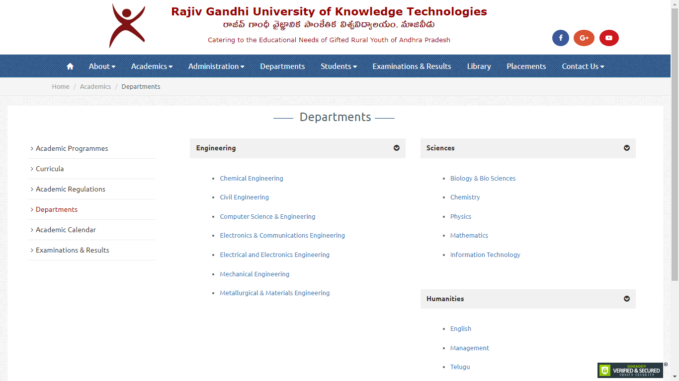 Rajiv Gandhi University of Knowledge Technologies Admission, Courses, Fees, Ranking and Contact Details.