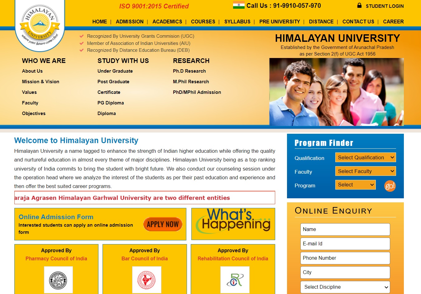 Himalayan University Admission, Courses, Fees, Ranking and Contact Details.
