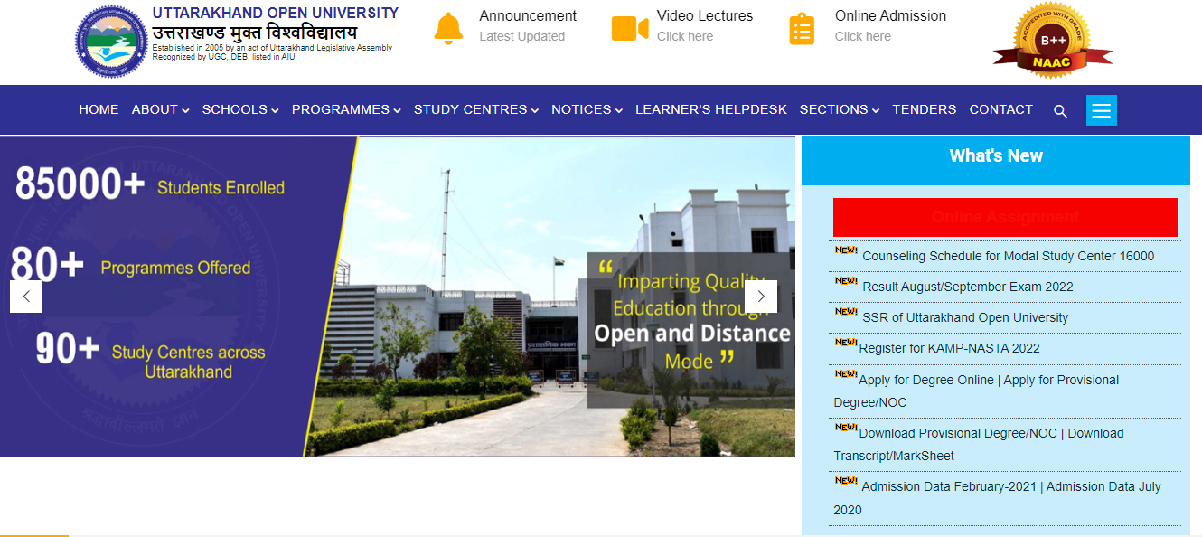 Uttarakhand Open University Admission, Courses, Fees, Ranking and Contact Details.