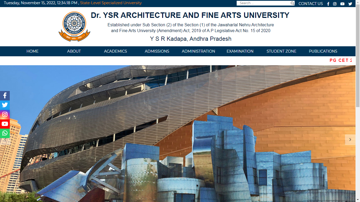 Dr YSR Architecture & Fine Arts University Admission, Courses, Fees, Ranking and Contact Details.