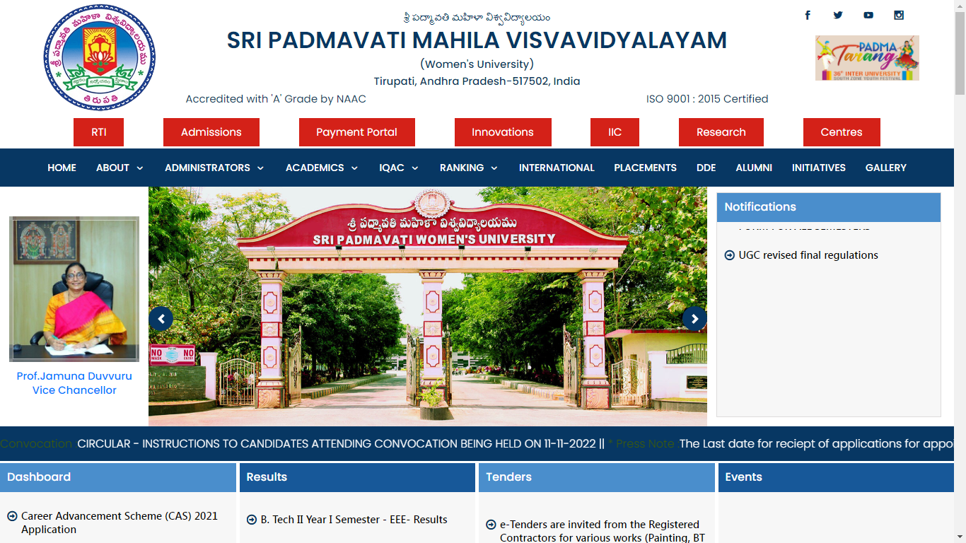 Sri Padmavati Mahila Vishwavidyalayam Admission, Courses, Fees, Ranking and Contact Details.