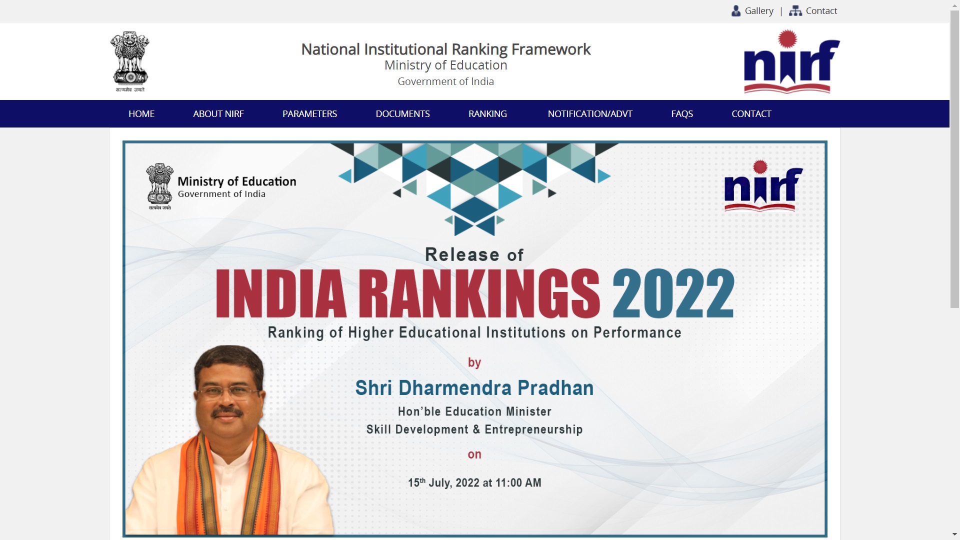 NIRF Ranking 2022 for Engineering Colleges