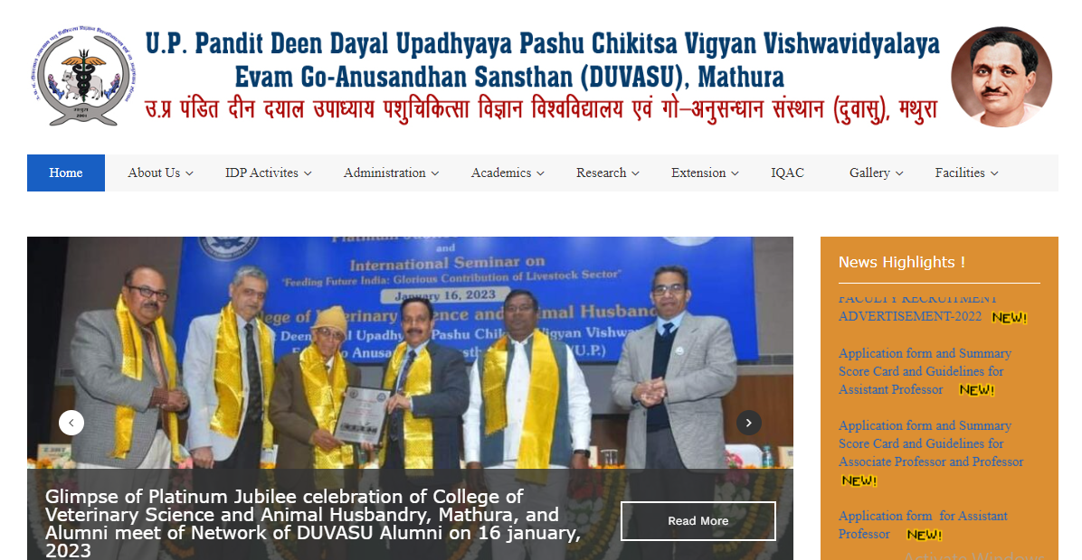 U.P. Pandit Deen Dayal Upadhyaya Pashu Chikitsa Vigyan Vishwavidhyalaya Admission, Courses, Fees, Ranking and Contact Details.
