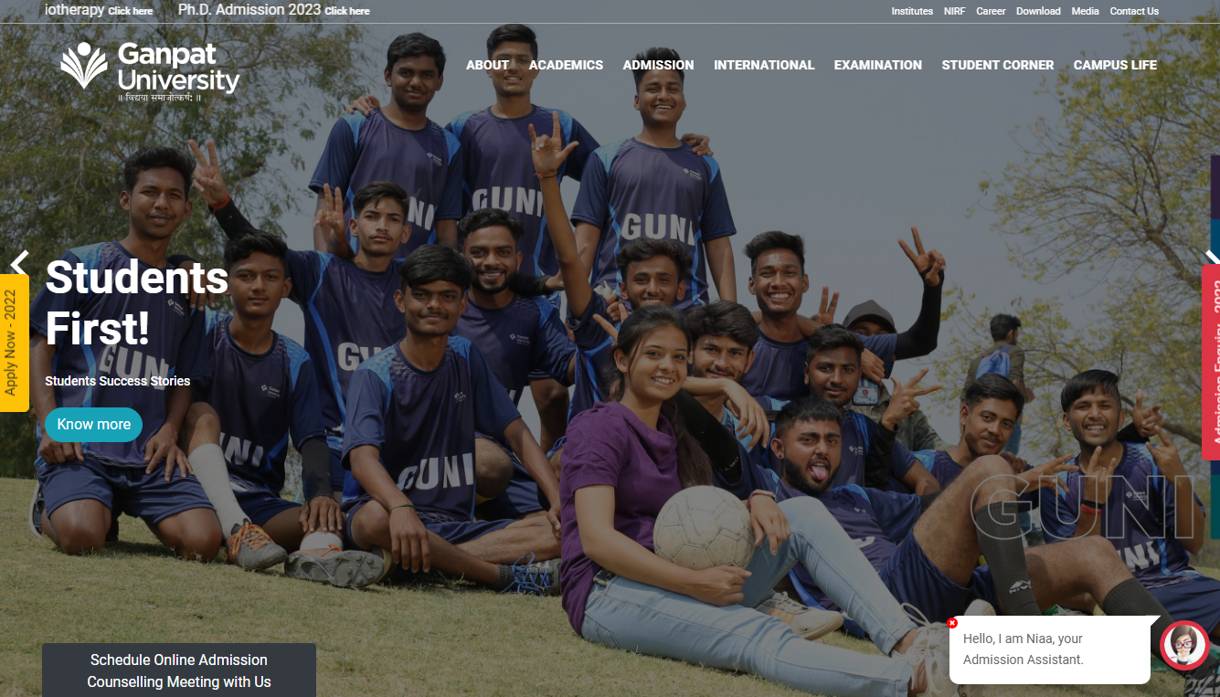 Ganpat University Admission, Courses, Fees, Ranking and Contact Details.