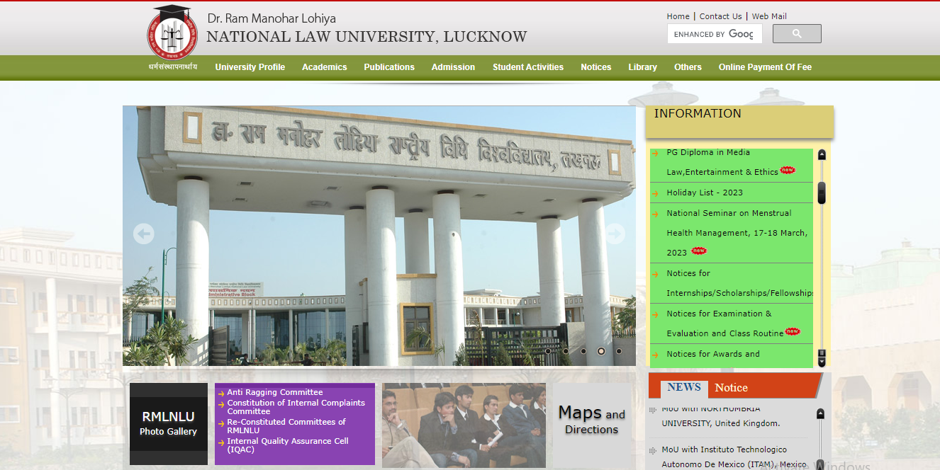Dr. Ram Manohar Lohiya National Law University Admission, Courses, Fees, Ranking and Contact Details.